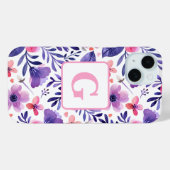 Coques Case-Mate iPhone Fleurs violettes peintes à la main monogramme pers (Verso (horizontal))