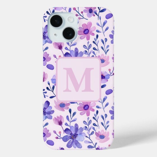 Coques Case-Mate iPhone Fleurs violettes peintes à la main monogramme pers (Verso)