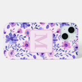 Coques Case-Mate iPhone Fleurs violettes peintes à la main monogramme pers (Verso (horizontal))