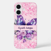 Coques Case-Mate iPhone Fleurs violettes roses papillon (Verso)