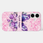 Coques Case-Mate iPhone Fleurs violettes roses papillon (Verso (horizontal))