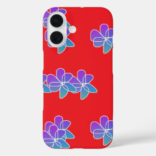 Coques iPhone 16 Fleurs violettes Sur Rouge