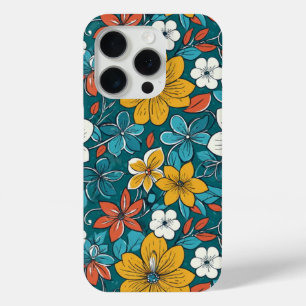 Coque iPhone 15 Pro Fleurs vives, Arrière - plan foncé