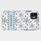 Coques Case-Mate iPhone Flocon de neige argenté et bleu-clair (Dos (Horizontal))