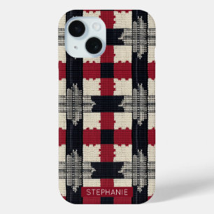 Coque Pour iPhone 15 Flocon de neige de Knit rustique - Boho d'hiver co