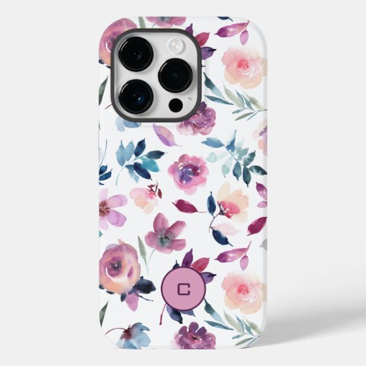 Coques Case-Mate iPhone Floraison d'aquarelle pourpre avec monogramme (Verso)