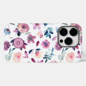Coques Case-Mate iPhone Floraison d'aquarelle pourpre avec monogramme (Verso (horizontal))