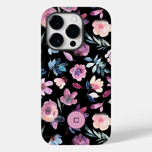 Coques Case-Mate iPhone Floraison d'aquarelle pourpre avec monogramme (Verso)