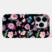 Coques Case-Mate iPhone Floraison d'aquarelle pourpre avec monogramme (Verso (horizontal))