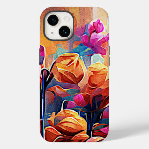 Coque Pour iPhone 14 Floral Abstract Art Orange Red Blue Flowers