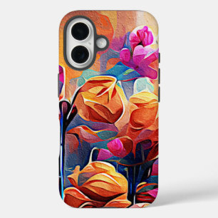 Coques iPhone 16 Floral Abstract Art Orange Red Blue Flowers