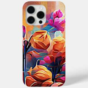 Coque iPhone 15 Pro Max Floral Abstract Art Orange Red Blue Flowers