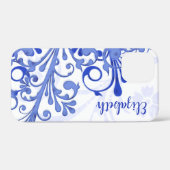 Coques Case-Mate iPhone Floral Abstrait bleu et blanc (Verso (horizontal))