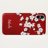 Coques Case-Mate iPhone Floral blanc cerise fleurs Monogramme rouge (Dos (Horizontal))