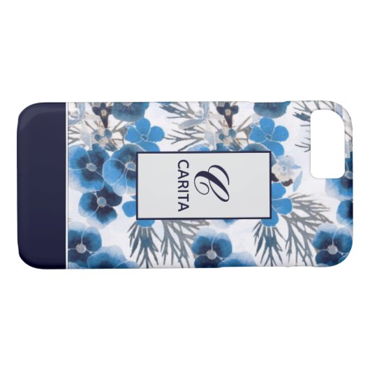 Coques Case-Mate iPhone Floral bleu personnalisé (Dos (Horizontal))