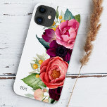 Coque Pour iPhone 14 Floral Boho rustique avec Monogramme<br><div class="desc">Joliment chic et coloré, ce boho design floral rustique dispose d'une bordure de botaniques colorés riches en terre cuite pêche, bordeaux, jaune, turquoise et vert bordant un côté du design. Un modèle de texte est inclus dans le bas à gauche de la conception pour personnaliser avec vos initiales monogrammes ou...</div>