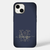 Coques Case-Mate iPhone Floral Botanical Navy Blue & Gold V Nom Monogramme (Verso)