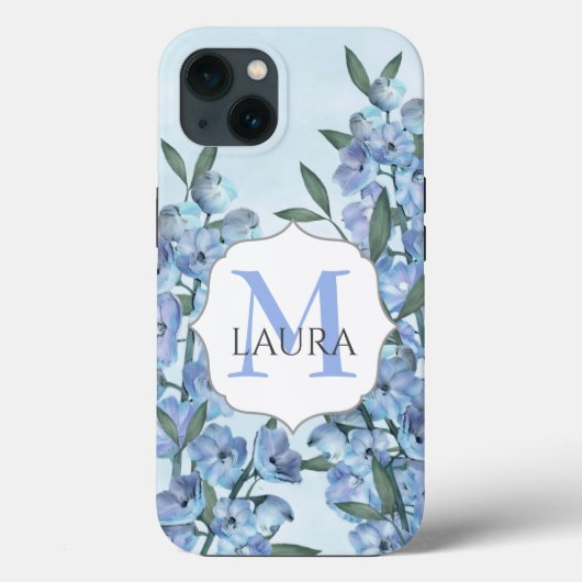 Coques Case-Mate iPhone Floral Botanique Bleu Delphinium Élégant Simple (Verso)