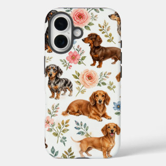 Coques iPhone 16 Floral Dachshund Phone Case - Wiener Dog Pattern