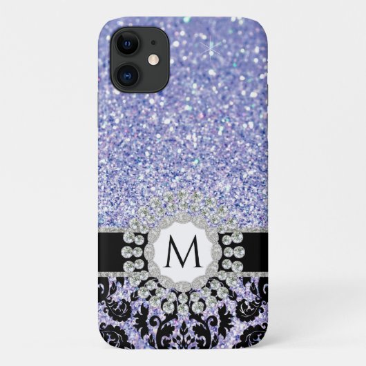 Coques Case-Mate iPhone Floral Damask Bling Parties scintillant Blue Silve (Dos)