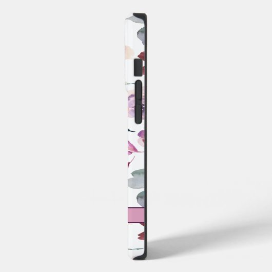 Coques Case-Mate iPhone Floral d'aquarelle pourpre avec nom (Verso / Gauche)