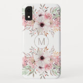 Coques Case-Mate iPhone Floral d'aquarelle rose monogramme moderne (Dos)