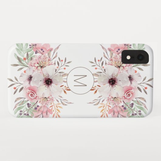 Coques Case-Mate iPhone Floral d'aquarelle rose monogramme moderne (Dos (Horizontal))