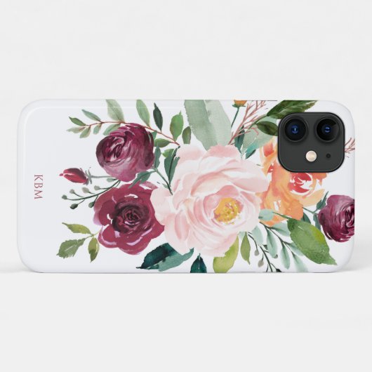 Coques Case-Mate iPhone Floral d'aquarelle rustique avec Monogramme (Dos (Horizontal))