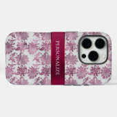 Coques Case-Mate iPhone Floral d'argent rouge de Bourgogne (Verso (horizontal))