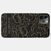 Coques Case-Mate iPhone Floral d'or noir personnalisé (Dos (Horizontal))