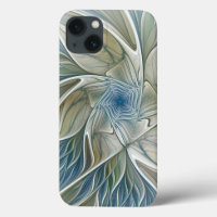 Floral Dream Motif Abstrait Blue Khaki Fractal