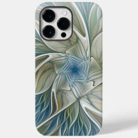 Floral Dream Motif Abstrait Blue Khaki Fractal