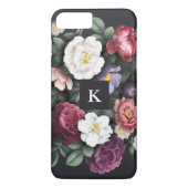 Coques Case-Mate iPhone Floral foncé sur noir | Monogramme (Dos)