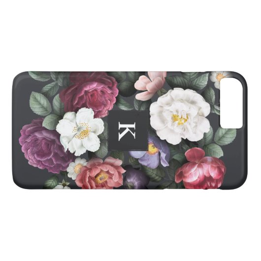 Coques Case-Mate iPhone Floral foncé sur noir | Monogramme (Dos (Horizontal))