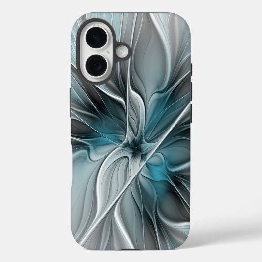 Coques Case-Mate iPhone Floral Fractal Moderne Fleur Abstrait gris bleu (Verso)