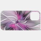 Coques Case-Mate iPhone Floral Fractal moderne Fleur Abstraite rose gris (Retour (horizontal))