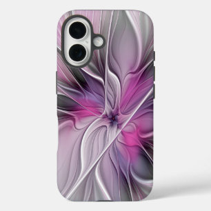 Coques iPhone 16 Floral Fractal moderne Fleur Abstraite rose gris