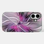 Coques Case-Mate iPhone Floral Fractal moderne Fleur Abstraite rose gris (Verso (horizontal))