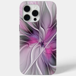 Coque iPhone 15 Pro Max Floral Fractal moderne Fleur Abstraite rose gris