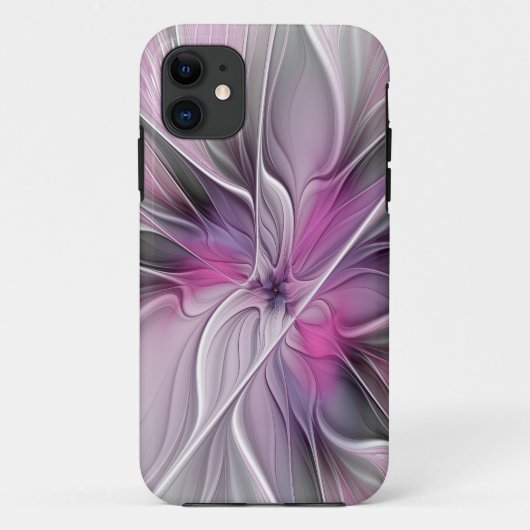 Coques Case-Mate iPhone Floral Fractal moderne Fleur Abstraite rose gris (Dos)