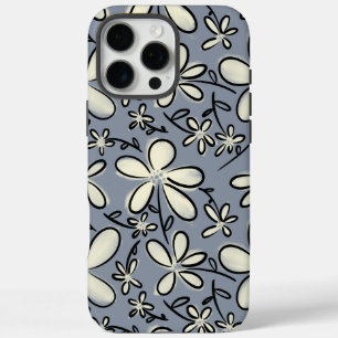 Coques iPhone 16 Pro Max Floral Gris et motif de fleur de crème