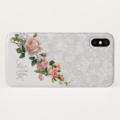 Coques Case-Mate iPhone Floral gris romantique avec roses roses roses et m (Dos (Horizontal))