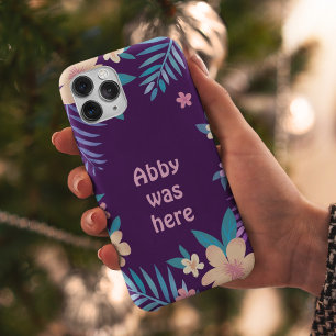 Coques iPhone 16 Floral hawaïen sur violet
