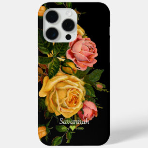 Coque iPhone 15 Pro Max Floral Hirloom Rose Noir