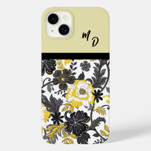 Coques Case-Mate iPhone Floral jaune et gris monogramme (Verso)