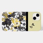 Coques Case-Mate iPhone Floral jaune et gris monogramme (Verso (horizontal))