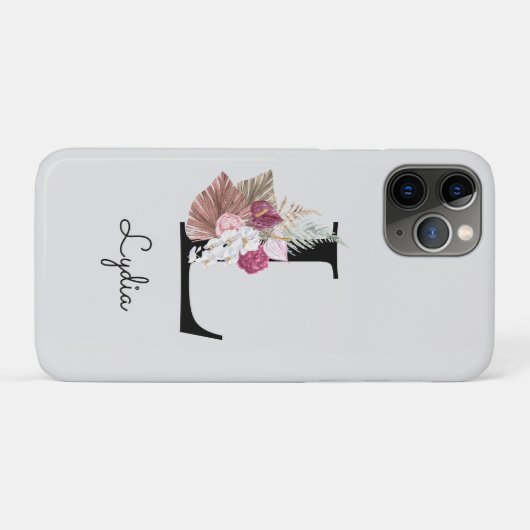 Coques Case-Mate iPhone Floral M rose Boho initial monogramme (Dos (Horizontal))