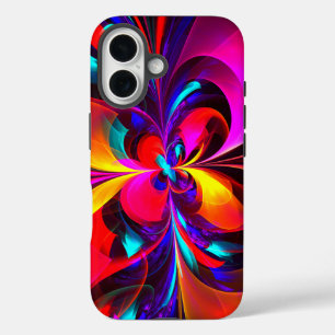 Coques iPhone 16 Floral moderne Art Abstrait Rouge Bleu Motif #07