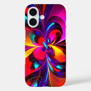 Coques iPhone 16 Floral moderne Art Abstrait Rouge Bleu Motif #07