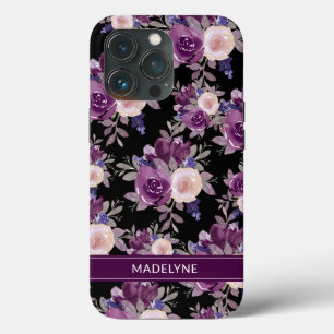 Case-Mate iPhone Case Floral moderne violet mauve noir